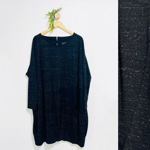 NY 77 Heather Black Elastic Hem Lagenlook Casual Dress With Pockets